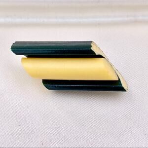 Wooden Dark Green Yellow Vintage Small Brooch
